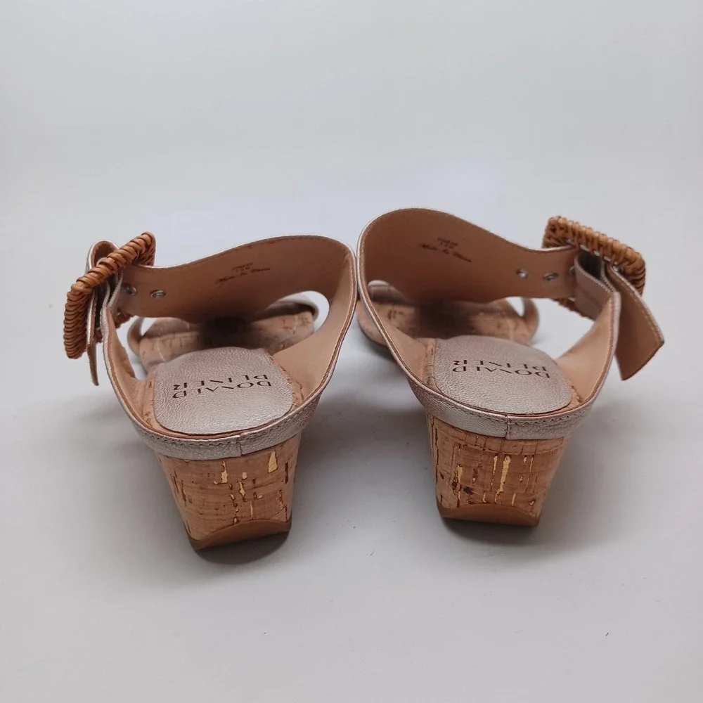 Donald Pliner VINESP Champagne Metallic Cork Wedge Sandals Woven Buckle 7.5M